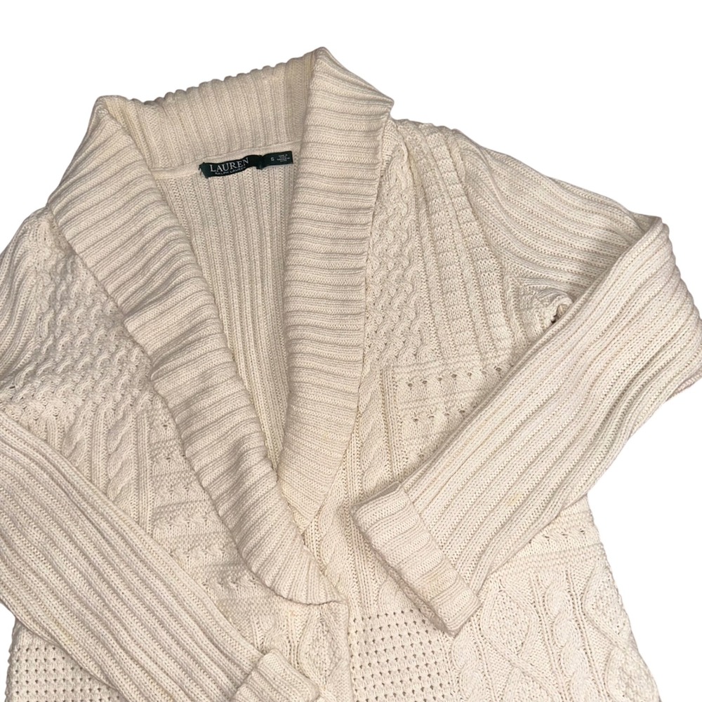 LRL Ralph Lauren Cream Open Front Cardigan Sweater Vintage Women's S
